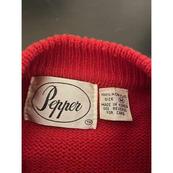 Vintage Pepper Sweater Womens Medium Red Christmas Bear Stocking Ugly Knit 90s - Picture 3 of 7